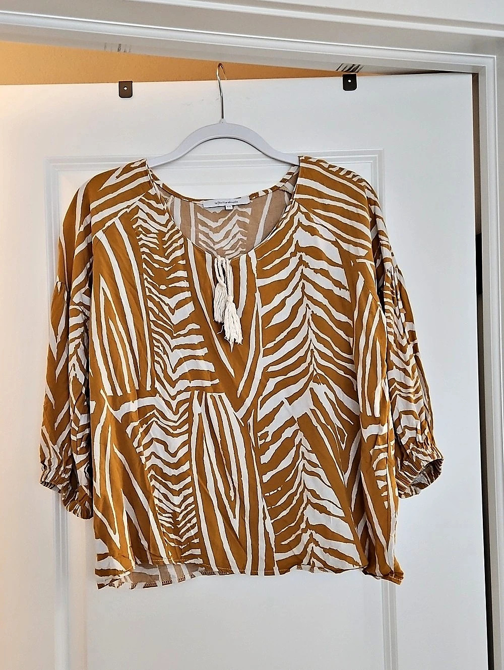 la fée maraboutée Animal Print Blouse in Mustard & White Size 40